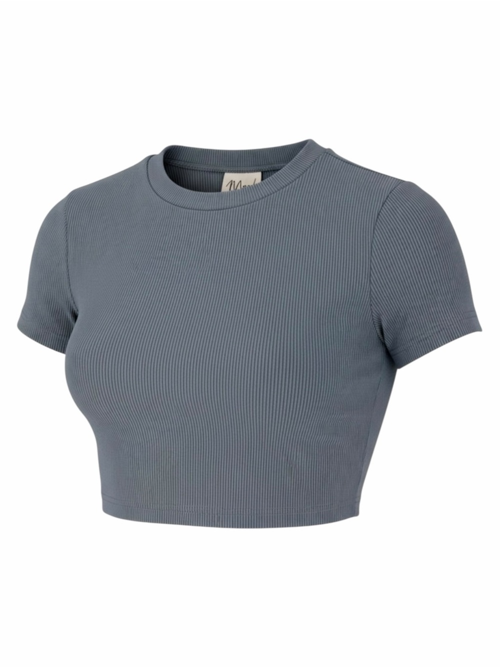 Mood Women’s Small Blue Gray Ribbed Fitted Crop Top Short Sleeve Casual Baby Tee